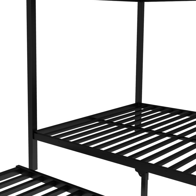 Roomfitters Twin/Full Metal Bunk Bed with Twin Trundle, Space-Saving Design for Teens & Adults, Black