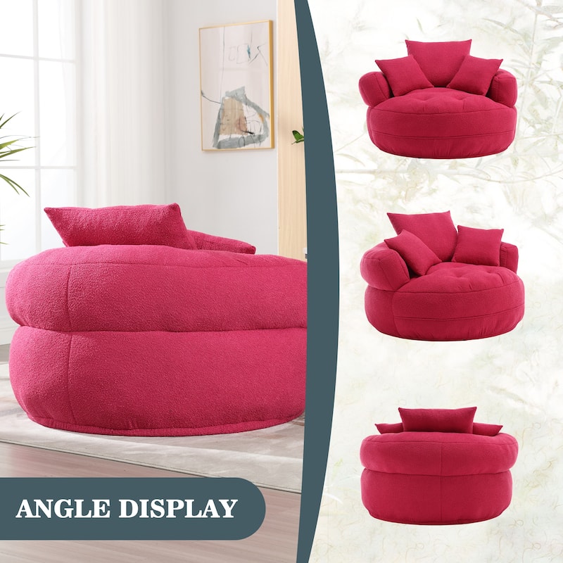 Boucle Upholstered Tufted Barrel Accent Living Room Chair With Toss Pillows