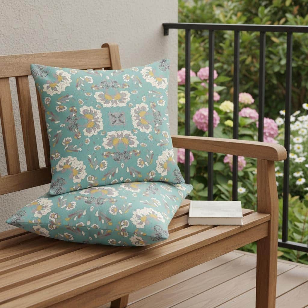 HomeRoots Set of Two 16" X 16" Green and White Blown Seam Floral Indoor Outdoor Throw Pillow - 16.00' X '16.00' X '5.00