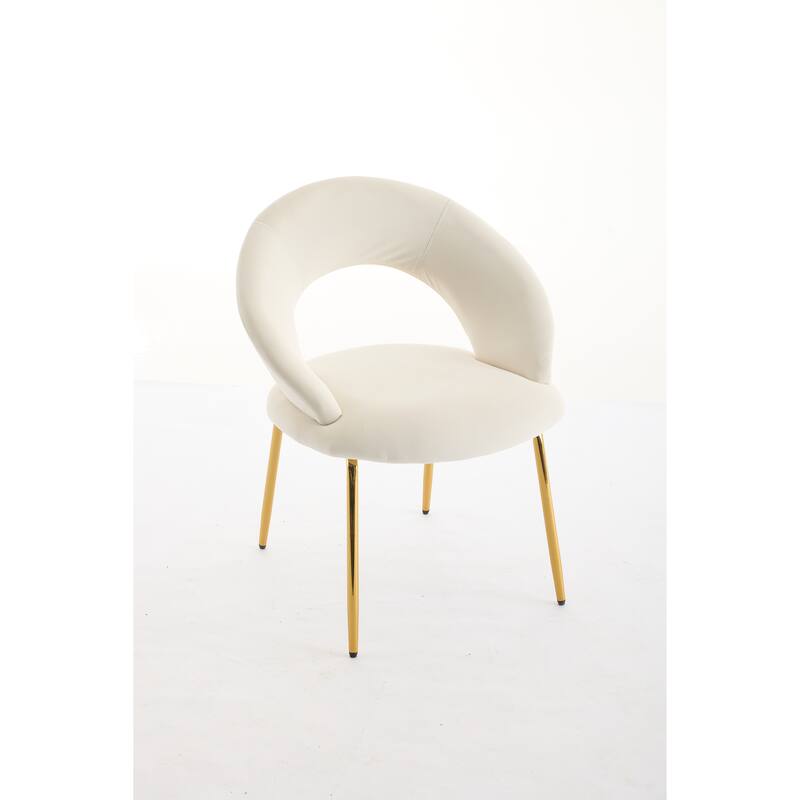 Set of 1 Dining Chairs With Curved Backrest and Golden Metal Legs