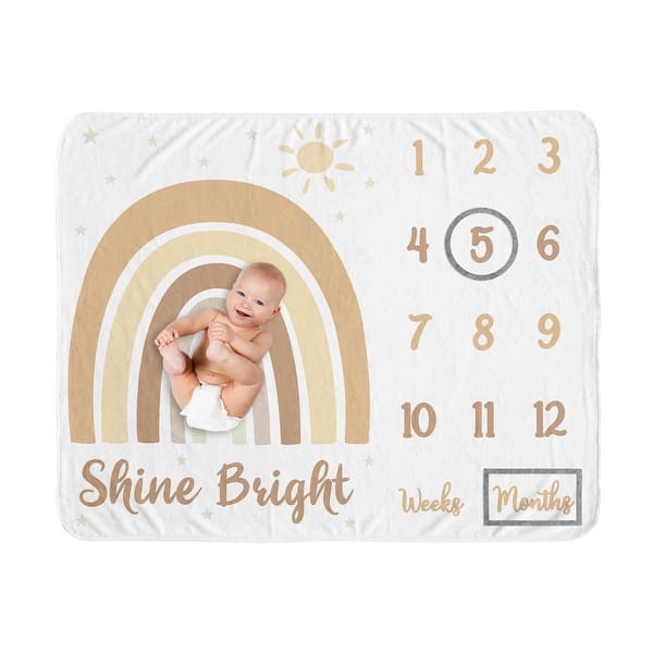 slide 2 of 6, Neutral Boho Rainbow Unisex Baby Monthly Milestone Blanket Mustard Yellow Orange Bohemian Sunshine Modern Vintage Shine Bright