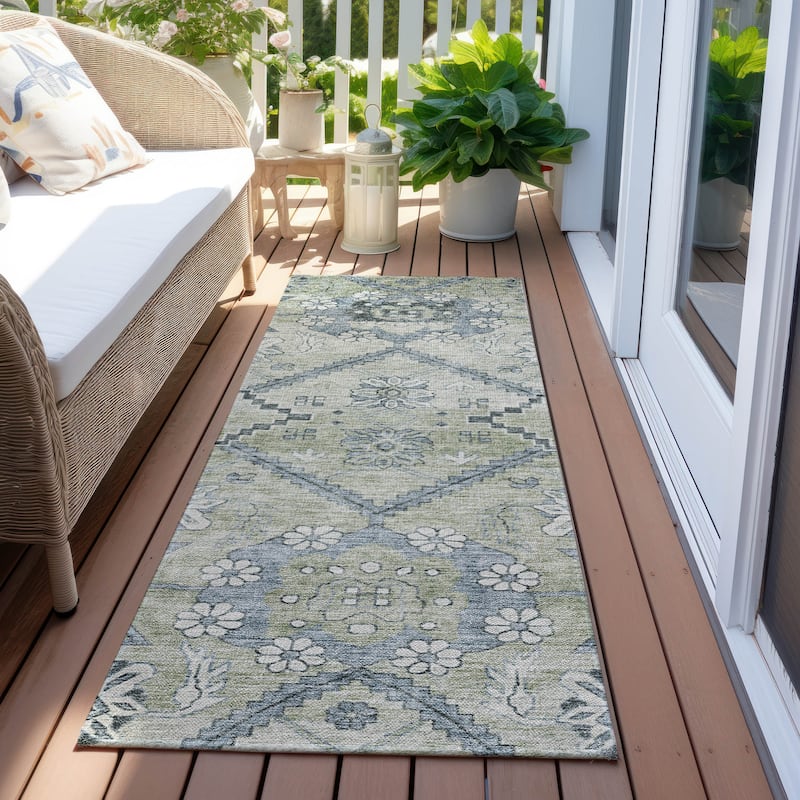 Machine Washable Indoor/ Outdoor Chantille Tribal Garden Rug - Aloe - 2'3" x 7'6"