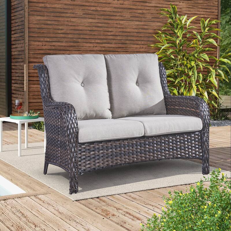 Gymojoy Outdoor Loveseat Wicker Sofa Set Rattan Sofa - Brown/Grey