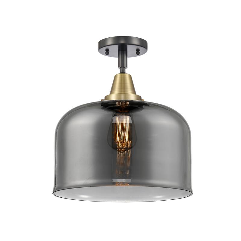 Innovations Lighting Caden Bell - 1 Light 12" Flush Mount - Black Antique Brass/Light Smoke