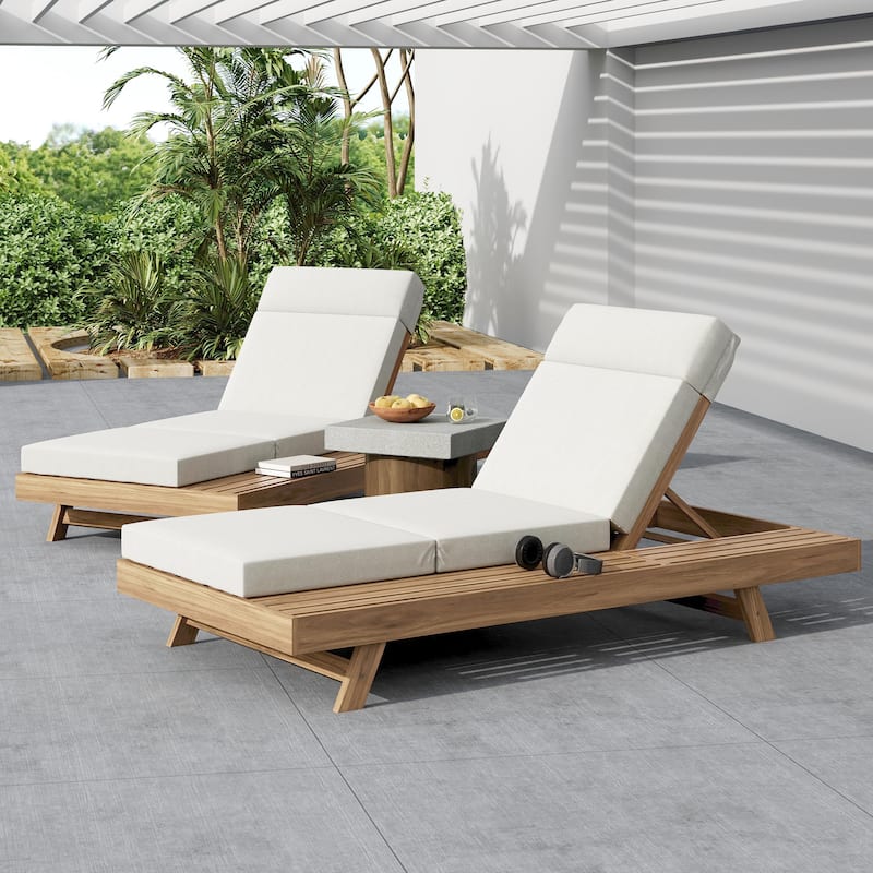 Christopher Knight Home - Bellara Modern Outdoor Acacia Wood Adjustable Chaise Lounge with Water-Resistant Headrest Cushion
