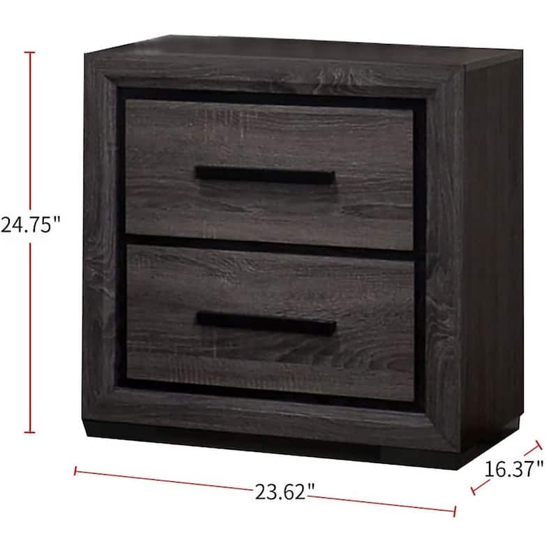 1pc Nightstand Bedroom Furniture Bedside Table 2-Drawers Two-tone Design w/ Trim Paper Veneer