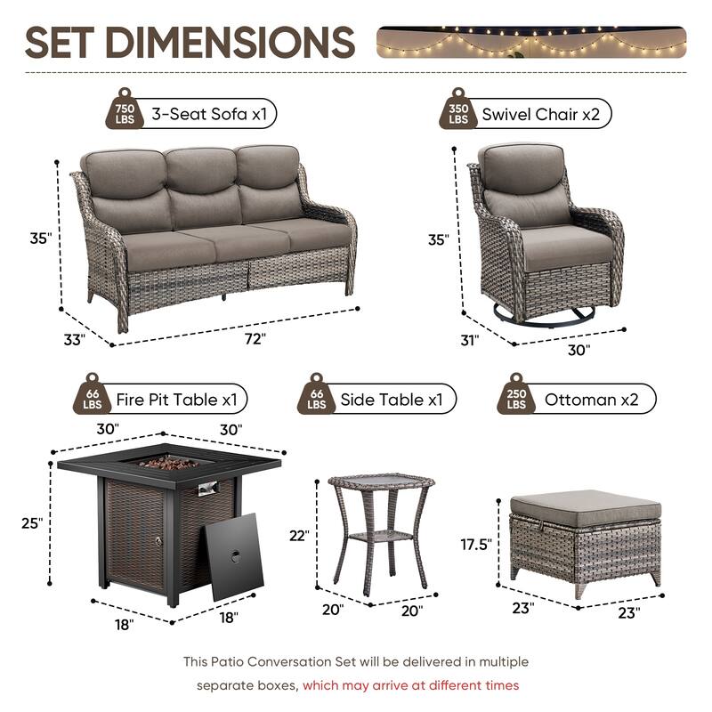 Pocassy 30 In Outdoor Fire Pits with Patio Sofa Swivel Glider Chari Furniture.