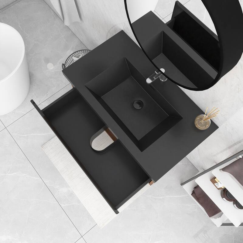 MDF Wall-Mounted Bathroom Vanity Set with Integrated Resin Sink with Drain in Matte Black