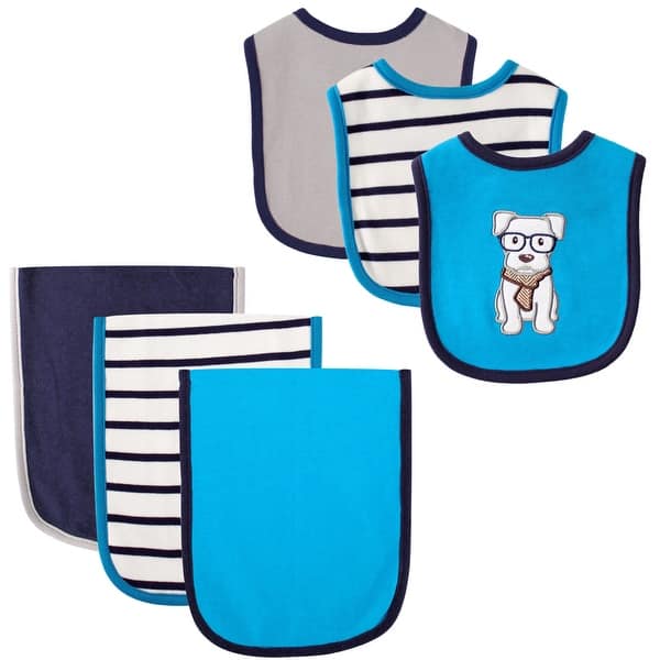 slide 1 of 1, Hudson Baby Infant Boy Cotton Bib and Burp Cloth Set 6pk, Dog, One Size - Dog - One Size One Size - Dog