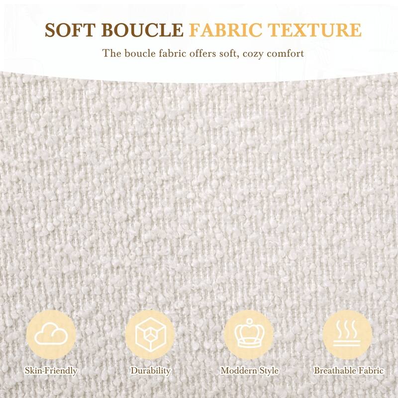 Boucle Fabric Upholstered Platform Bed with Curve-Shaped Design Headboard