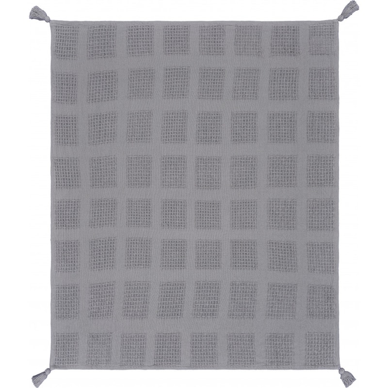 HomeRoots 50" X 60" Gray Woven Cotton Throw Blanket with Tassels