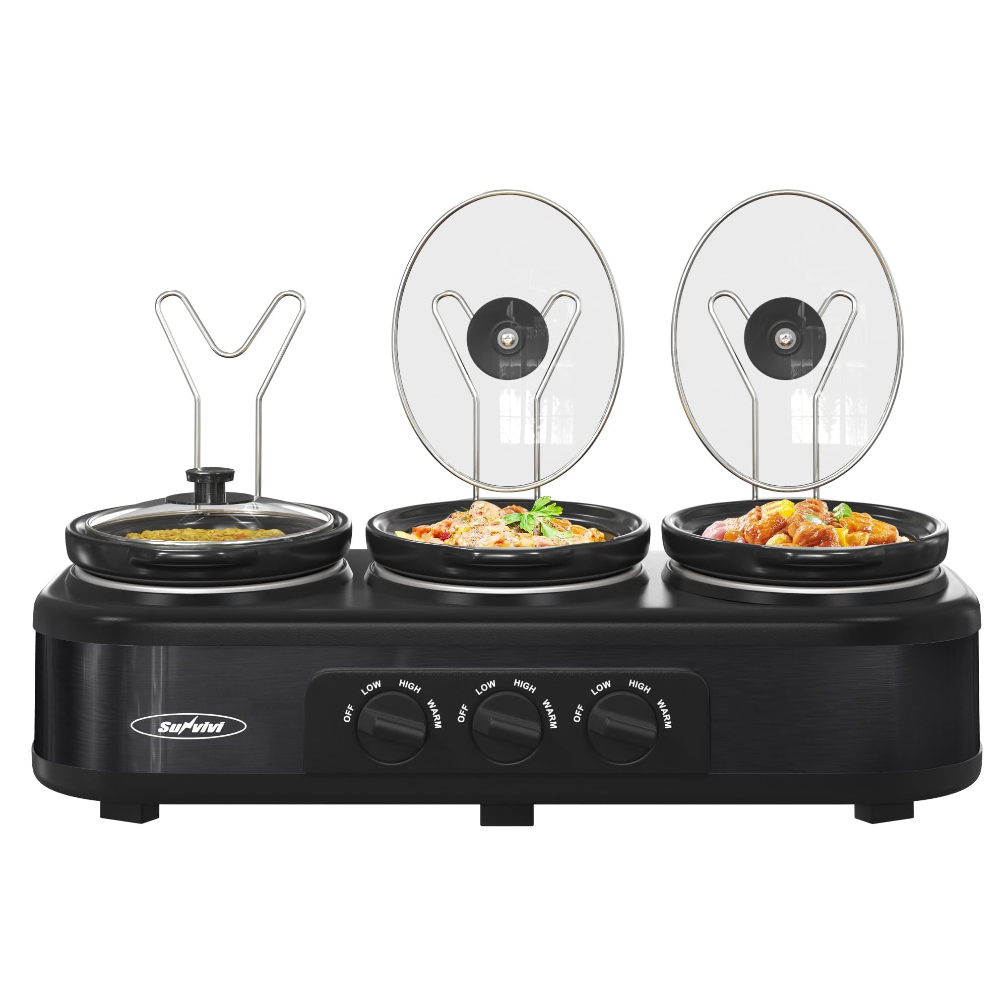 Triple Slow Cooker Buffet Servers and Warmer,3 Pot Food Mini Manual Slow  Cooker with Adjustable Temp, Lid Rests, Ceramic Pot - Bed Bath & Beyond -  39589293