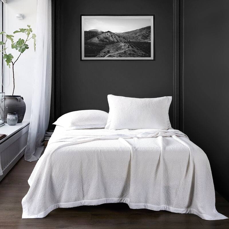 HiEnd Accents Stonewashed Cotton Waffle Weave Coverlet Set, 3PC