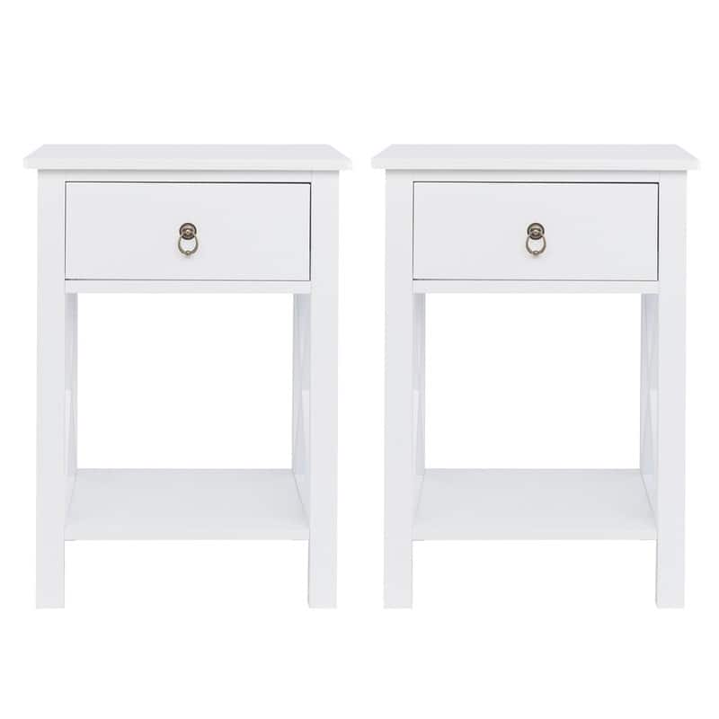 2Pcs White MDF 1 Drawer Nightstands