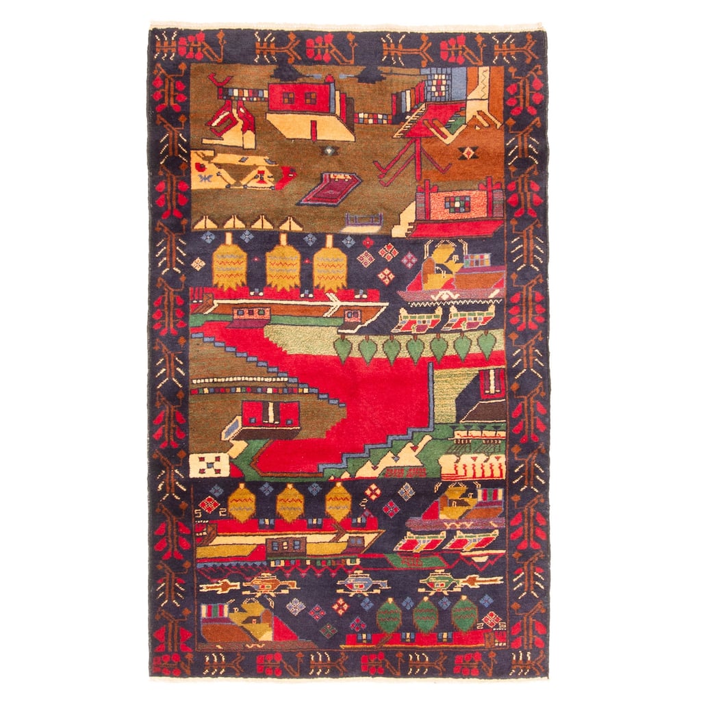 ECARPETGALLERY Hand-knotted Teimani Dark Navy Wool Rug - 3'4 x 5'5