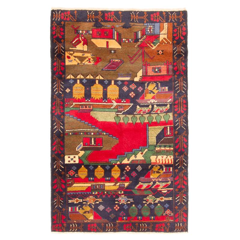 ECARPETGALLERY Hand-knotted Teimani Dark Navy Wool Rug - 3'4 x 5'5