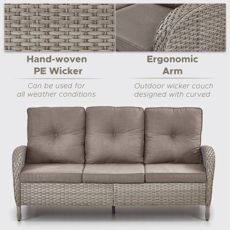 Outdoor Patio 3-Seat Sofa with Rattan Footstool