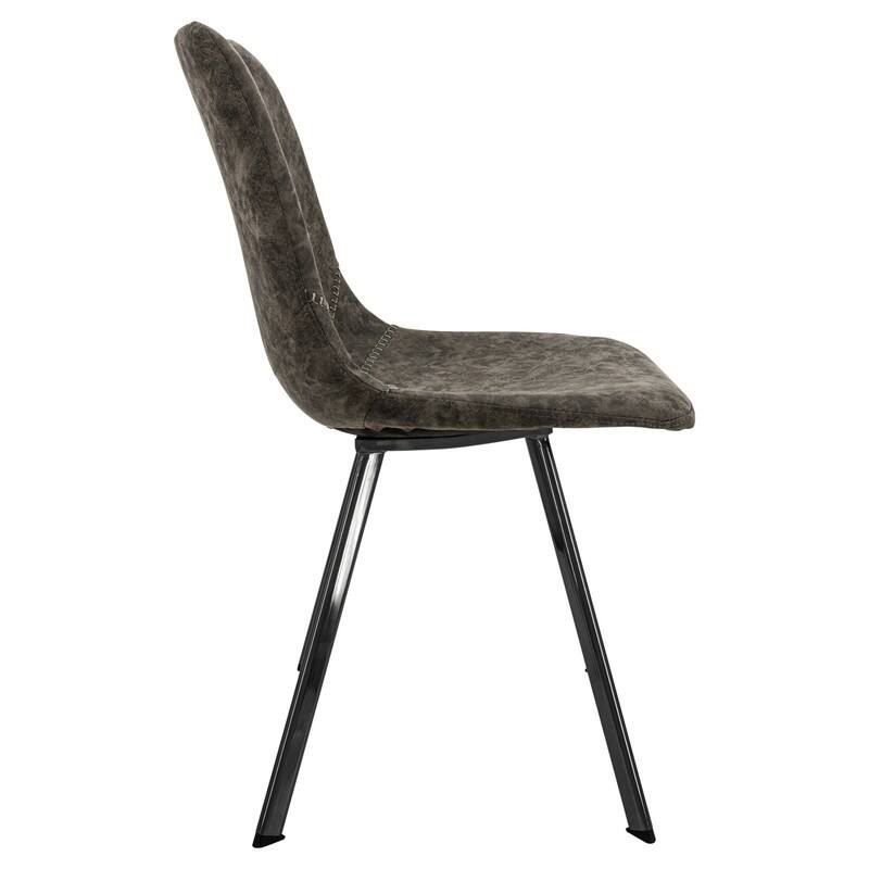 Markley Dining Chair with Leather Seat in Black Steel Legs, Scratch-Resistant, Ergonomic & Comfortable Modern Kitchen Chair