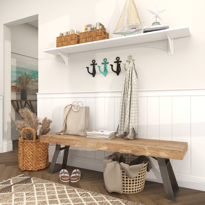 Cream Wood Handmade Distressed House 3 Hanger Wall Hook with Red Roof Accents and Hanging Rope - 5 x 4 x 9