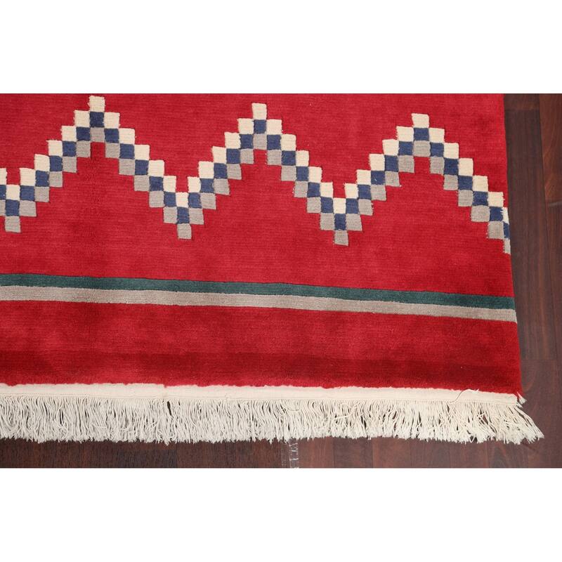 Vegetable Dye Tribal Chevron Nepalese Oriental Wool Area Rug Handmade - 6'0" x 9'0"