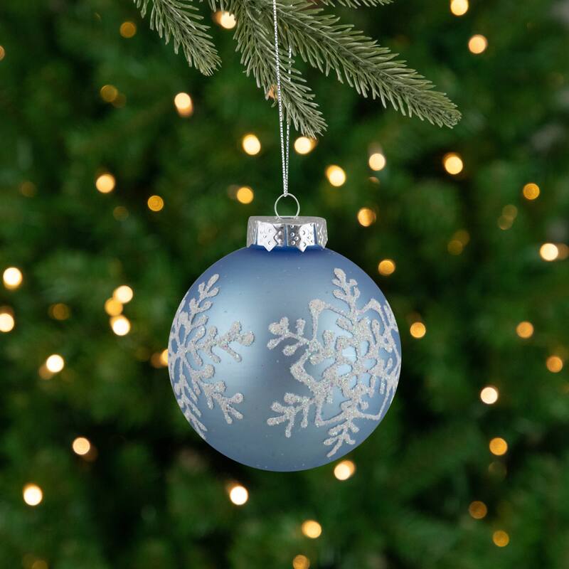 12ct Light Blue Glitter Textured Glass Christmas Ball Ornaments 1.75"