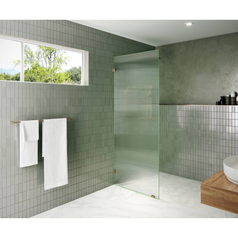 Glass Warehouse 32" x 78" Frameless Shower Door - Single Fixed Panel Fluted Frosted - BrushBronze