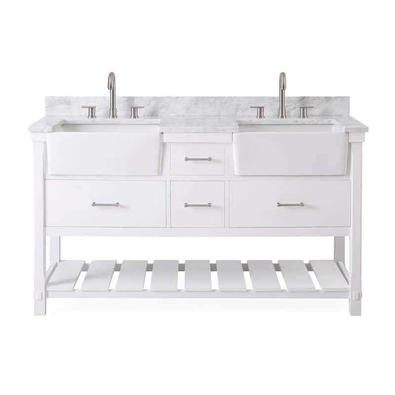 60-Inches Kendia Double Farmhouse Sink Bathroom Vanity - White - Painted - Double Vanities