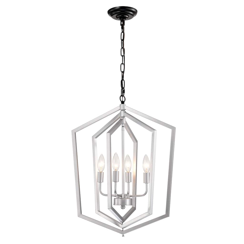 Anmytek 4-Light Farmhouse Cage Chandelier Black Silver Adjustable Height E12 Bulbs Not Included