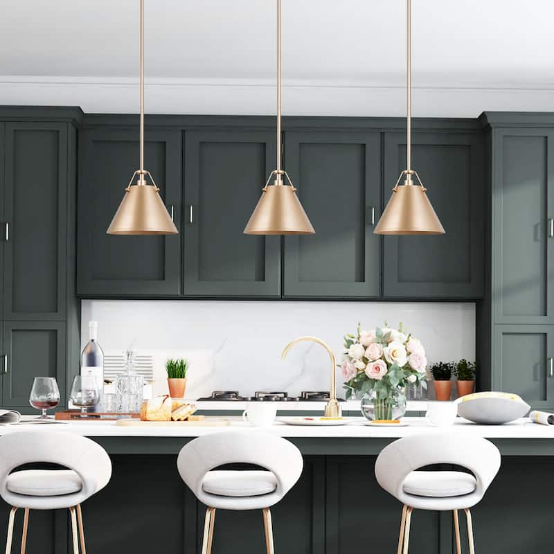 Modern Gold 1-Light Cone Pendant Light for Kitchen Island Dining Room - D8"x H 7"