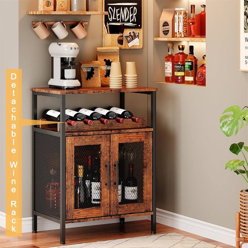 Wine Bar Rack Cabinet with Detachable Wine Rack - 13.4"D x 23.6"W x 31.1"H