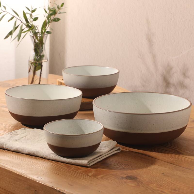 Gibson Elite William Crest 4 Piece Nesting Bowl Set, Stoneware Reactive Glaze, 5", 6.25", 7.5", 9", Prep & Serving Bowls