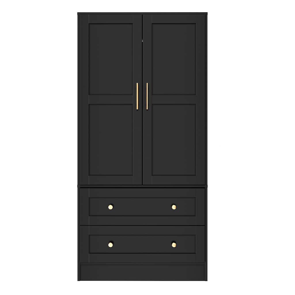 Classic Two-Door Wardrobe,Solid Wood Bedroom Armoire with Hanging Rod and Shelves,Spacious Storage Closet