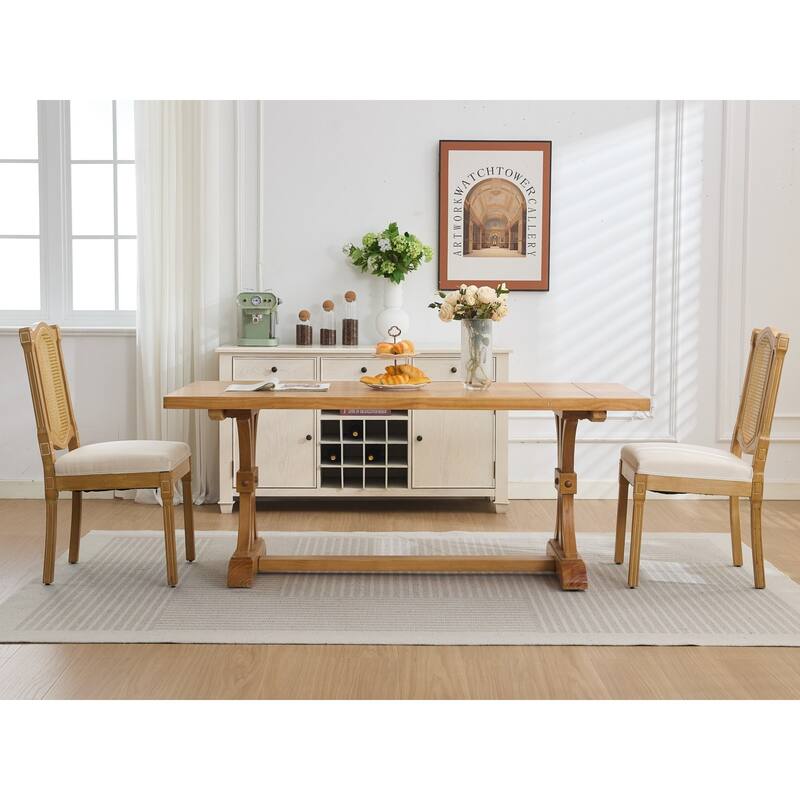 Roomfitters French Country Dining Chairs Set of 2 with Rattan Back and Upholstered Seat, Farmhouse Wood Side Chairs