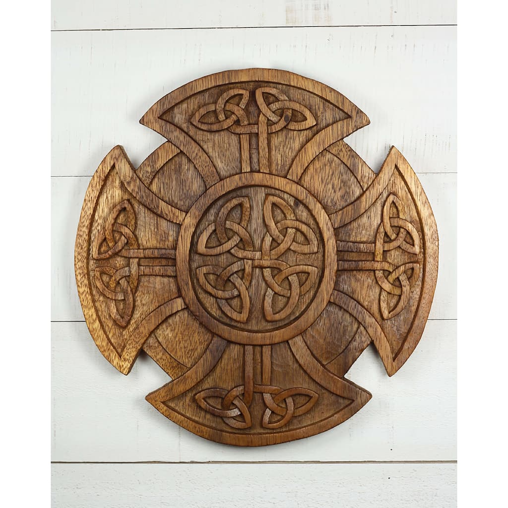 Hand Carved Wooden Celtic Knot Cross Wall Panel - Intricate Irish Decor, Rustic Wall Art