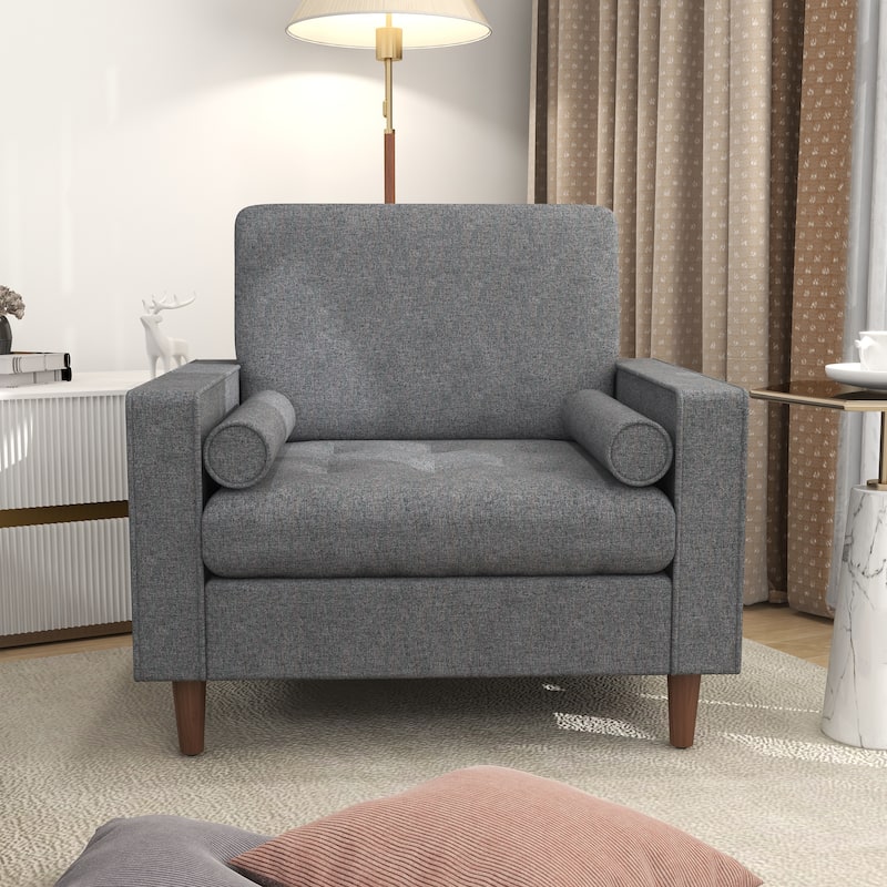 Tufted Upholstery Club Armchair With Bolster Pillows