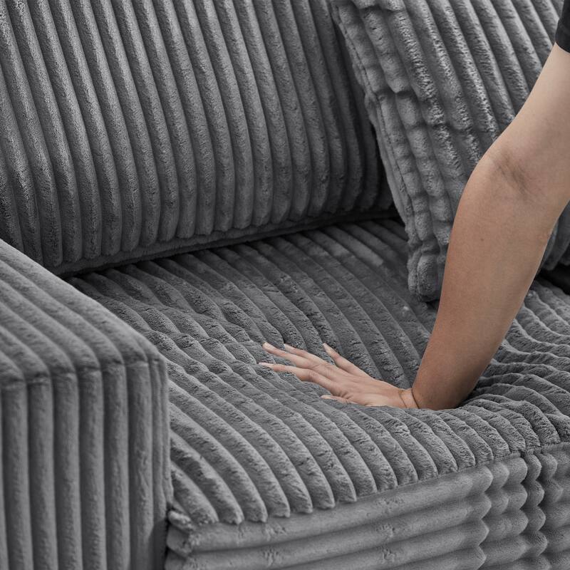 Anmytek 93 Inch Plush Soft Corduroy L Shaped Sectional Sofa with Reversible Chaise