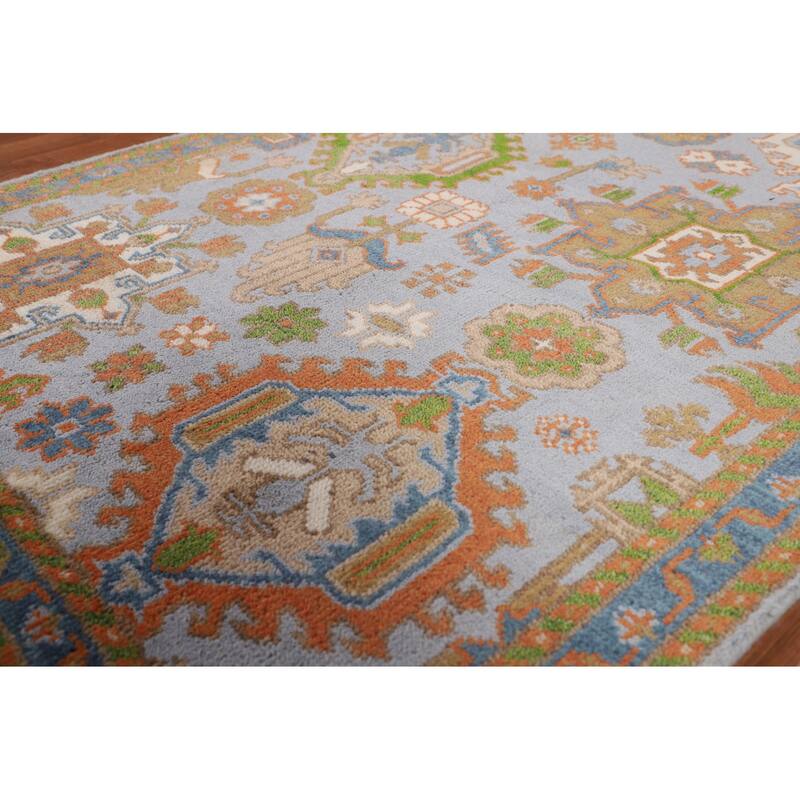 Light Blue Geometric Oushak Oriental Accent Rug Handmade Wool Carpet - 3'11" x 5'11"