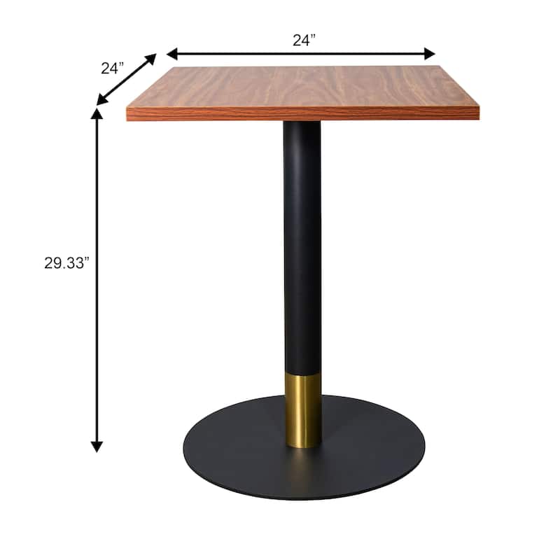 Vail Square Dining Table with 24 in. MDF Tabletop in Black Stainless Steel Round Pedestal Base with Gold Accent Kitchen Table