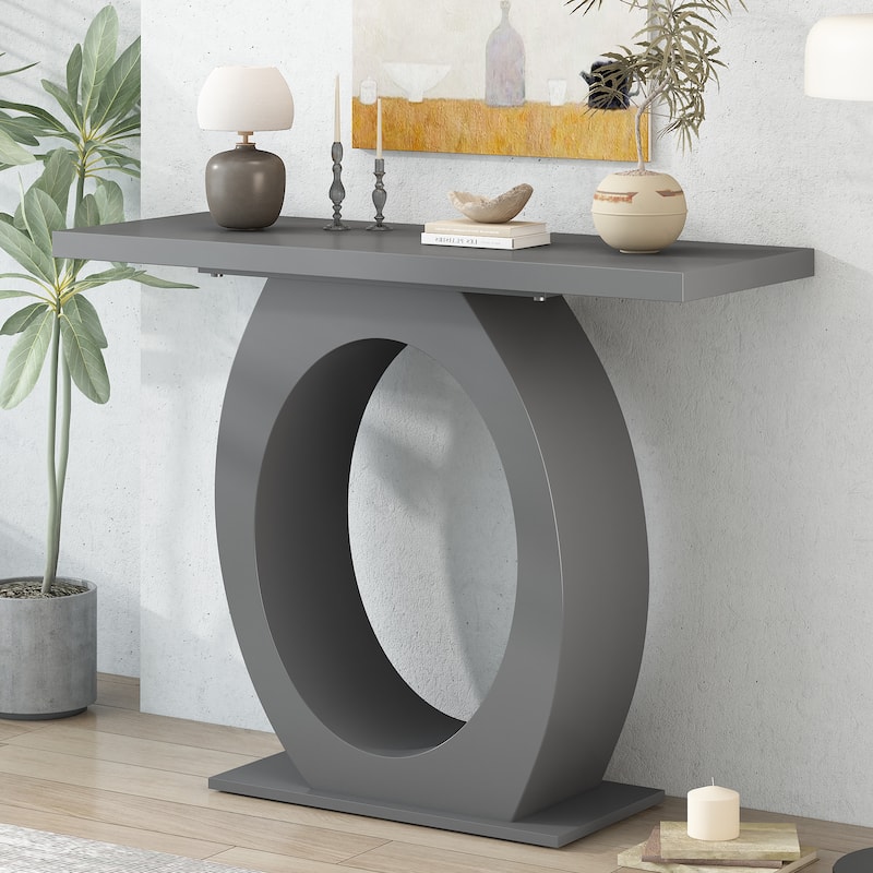 39.4" Wooden Console Table, Living Room Entryway Sofa Table with Egg Shaped Base