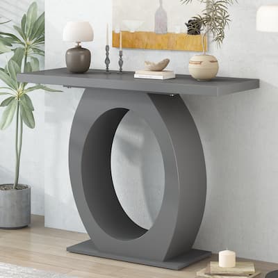 39.40" Long Console Table with Egg-Shaped Base, Modern Minimalist Wood Side Table for Living Room or Hallway