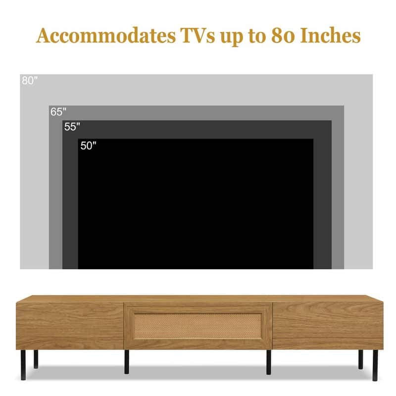 Boho TV Stand for TVs up to 80'' , Modern Farmhouse Media Console, Entertainment Center with Metal Legs