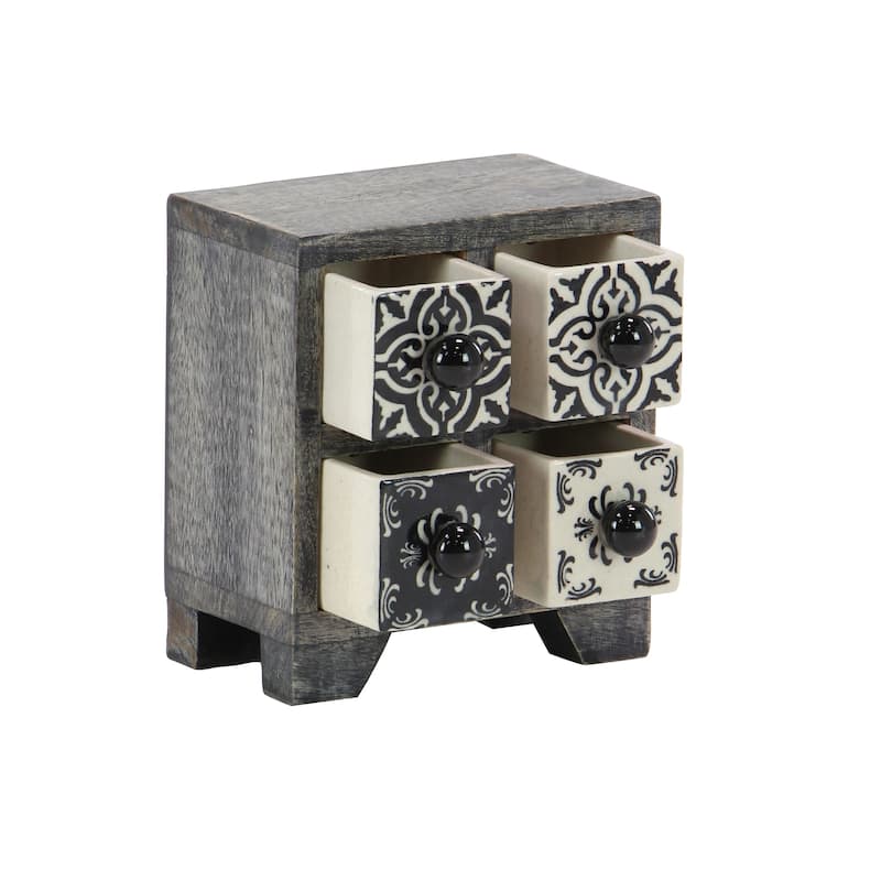 Square White Lattice-Patterned 4-Drawer Ceramic Jewelry Box