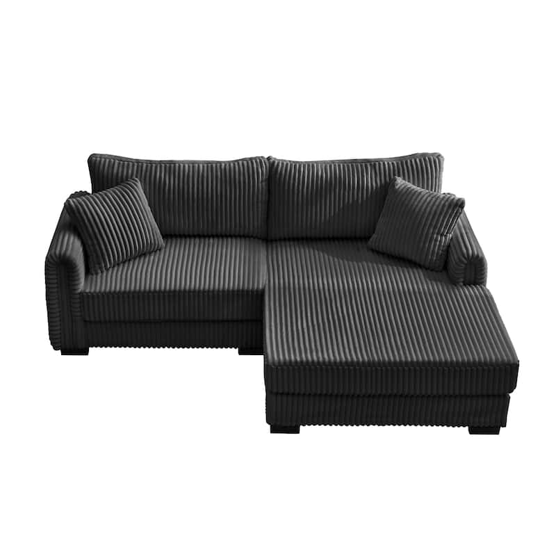 L-Shaped Sofa, 2 Seater Modular Sectional Sofa with Convertible Chaise, USB Ports, Corduroy Couch with Oversized Side Pocket