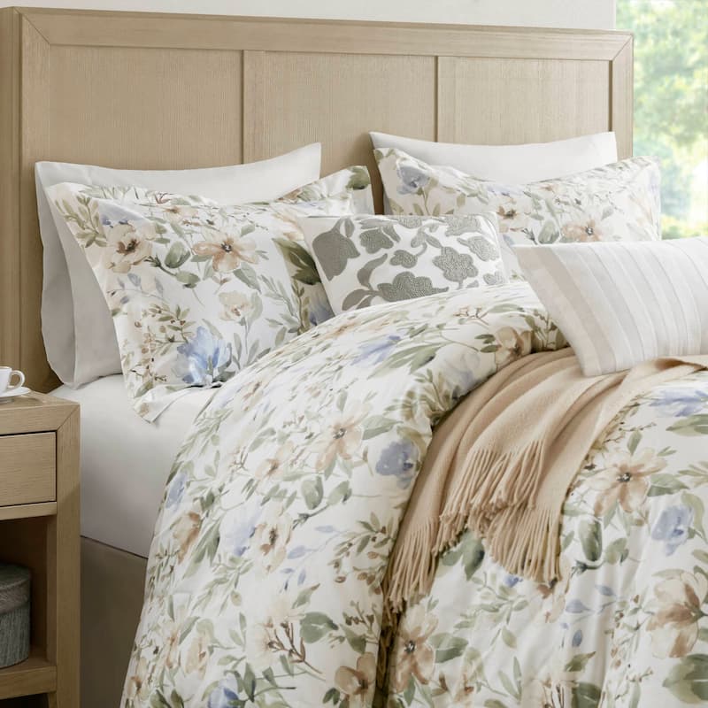 Harbor House Blue Herbal 5 Piece Cotton Sateen Print Duvet Set