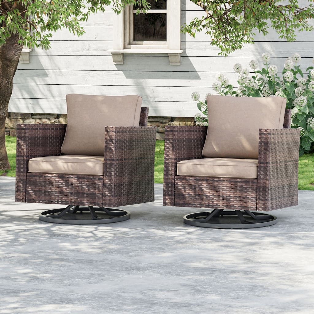 Livoosun Patio Outdoor Furniture Gray Rattan Swiveling Rocker Chairs Set With Thick Cushions