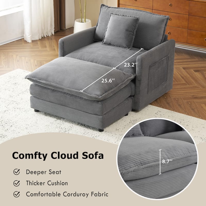 Roomfitters Compact L-Shape Sectional Sofa, Upholstered Corduroy Couch with Side Storage Pockets for Stylish Living Room