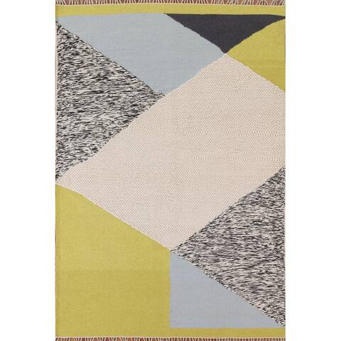 Geometric Contemporary Durrie Kilim Area Rug Flat-woven Wool Carpet - 5'6" x 7'10"