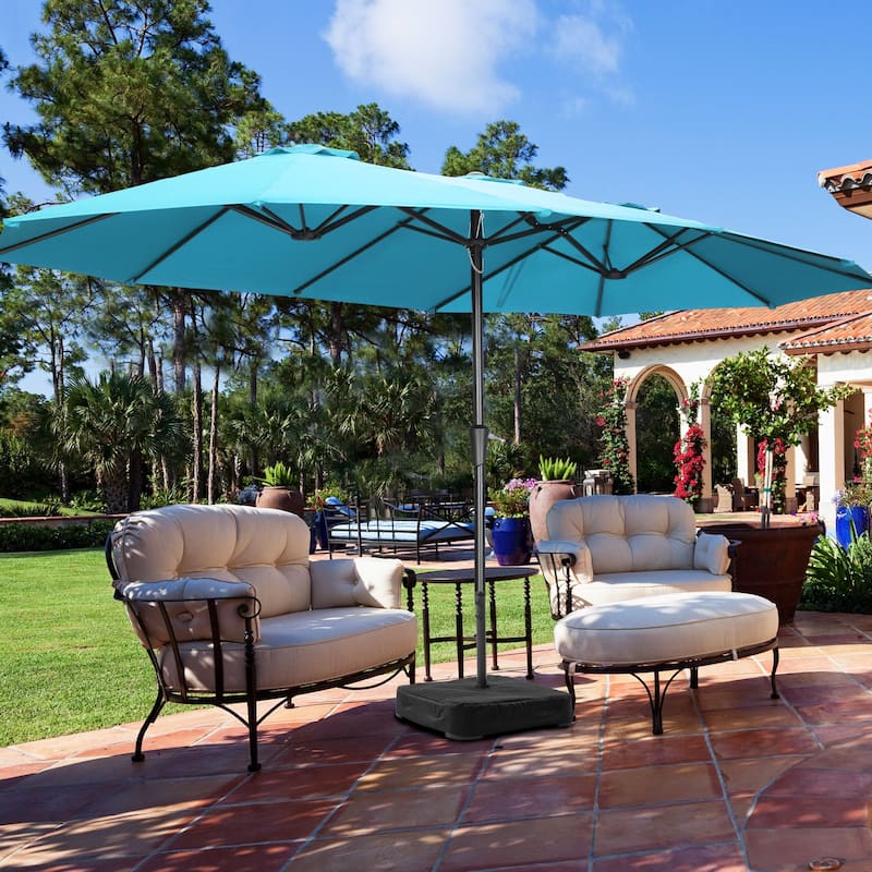 Ainfox 13FT/15FT Patio Umbrella Large Outdoor Umbrella with Base - Blue-15ft