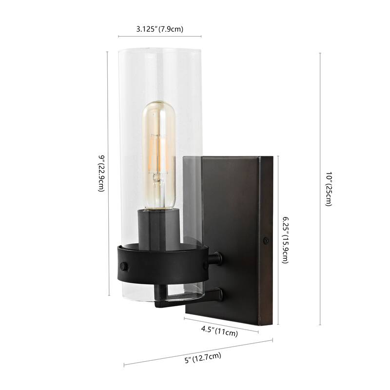 Tierra 4.5" 1-Light Coastal Minimalist Iron/Glass LED Sconce, Brass Gold/Clear (Set of 2) by JONATHAN Y