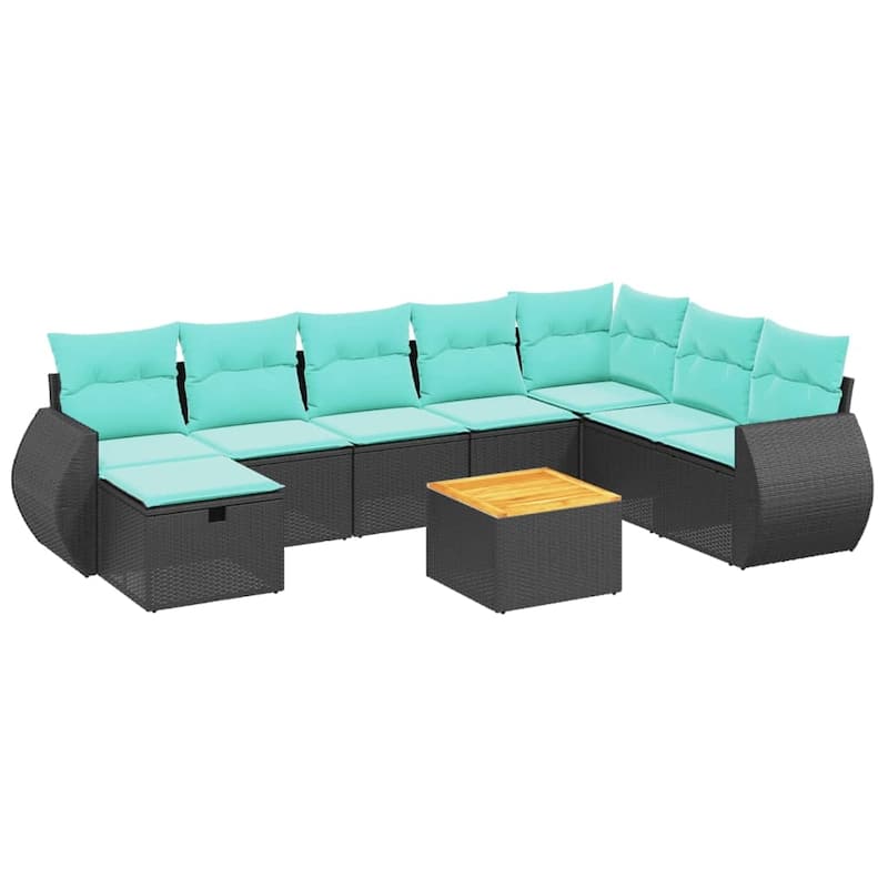 vidaXL Patio Sofa Set with Cushions Outdoor Furniture 9 Piece Poly Rattan - 24.4" x 24.4" x 27.2"
